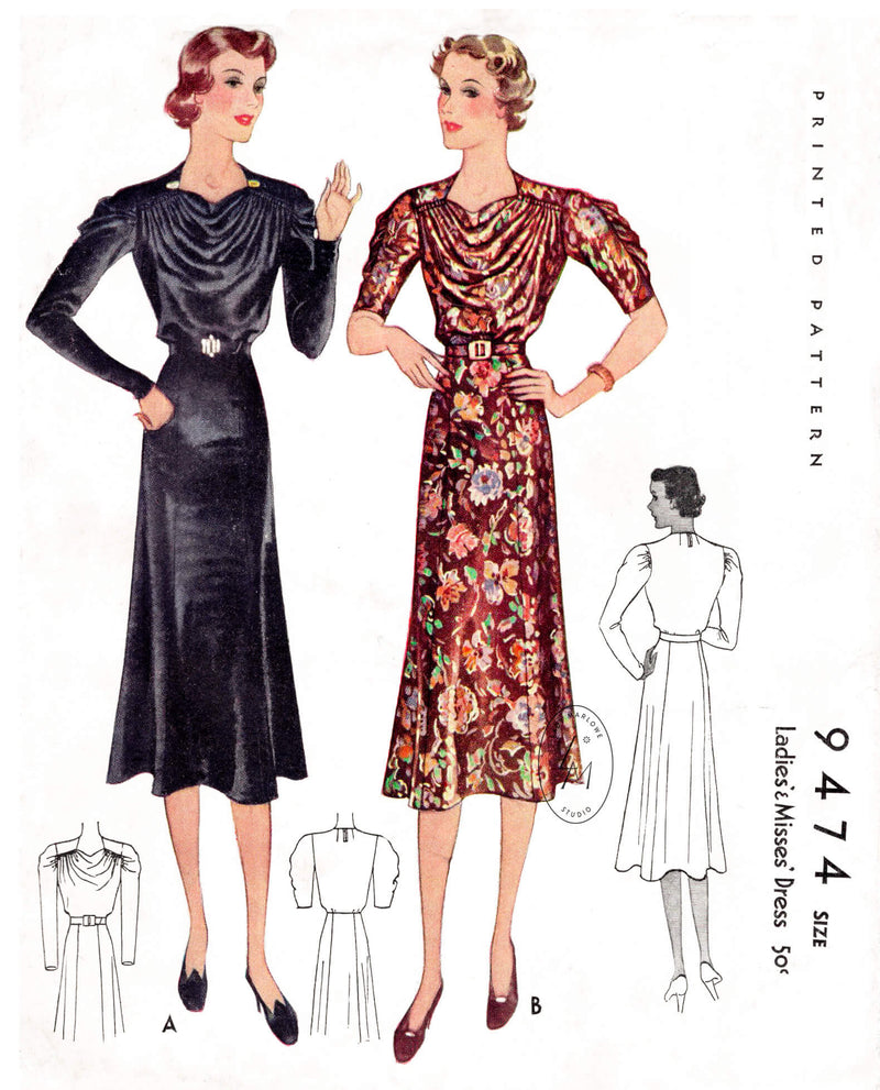 McCall 9474 1930s 1937 vintage sewing pattern dress