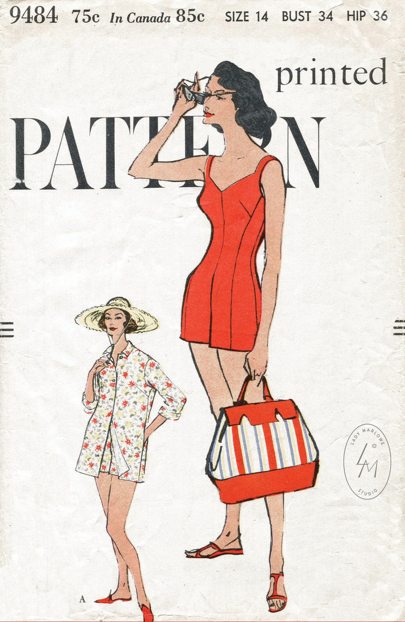 1940s swimsuit playsuit beach dress vintage sewing pattern 8880 – Lady  Marlowe