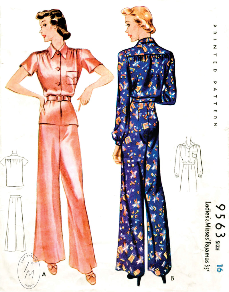 1930s wide leg culottes and blouse vintage sportswear sewing pattern 9094 –  Lady Marlowe