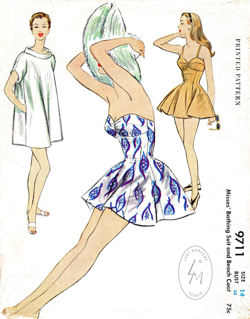 McCall 9711 1950s vintage sewing pattern 1950 50s beachwear bathing suit playsuit 