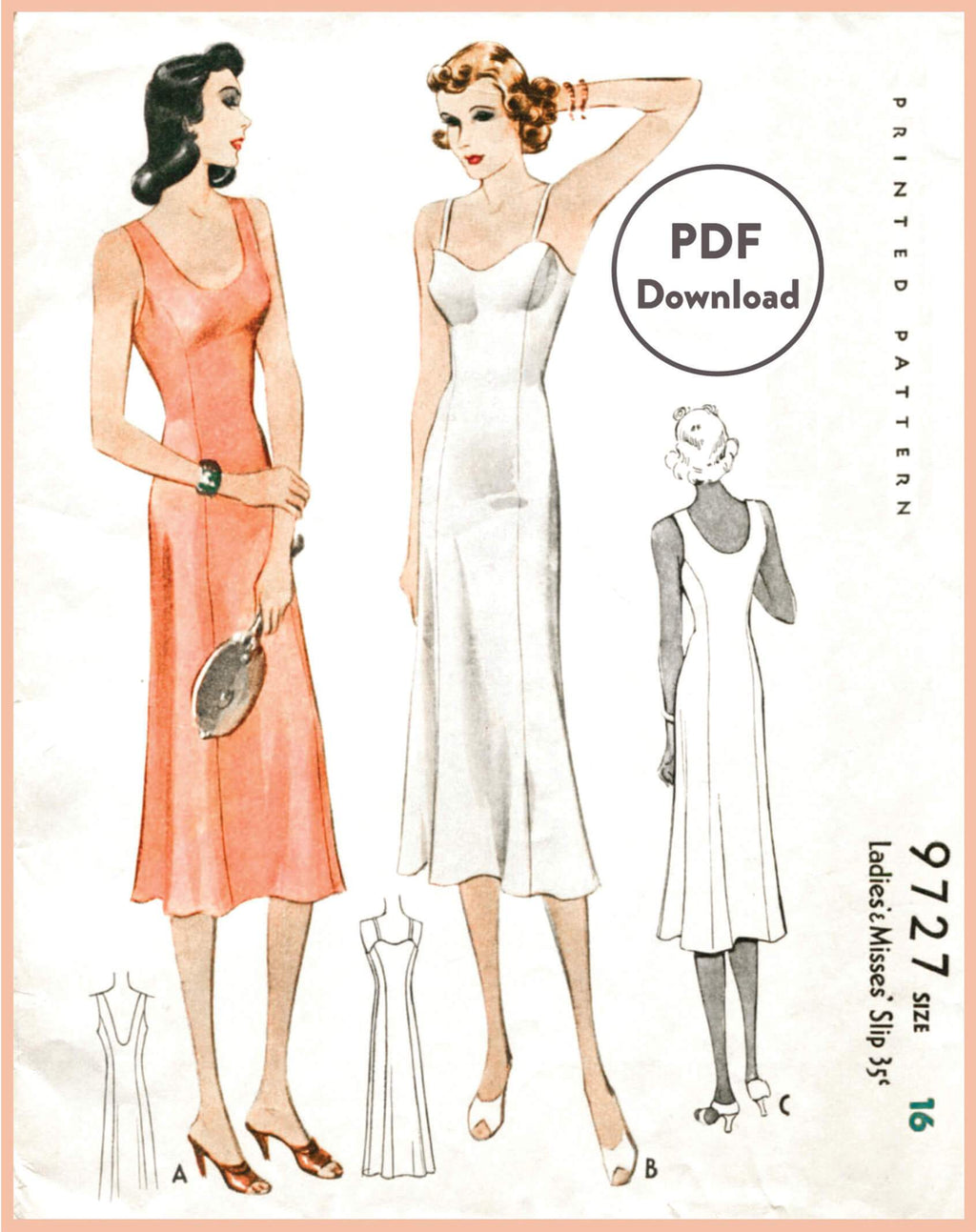 McCall 9727 1930s slip dress vintage lingerie sewing pattern PDF instant download