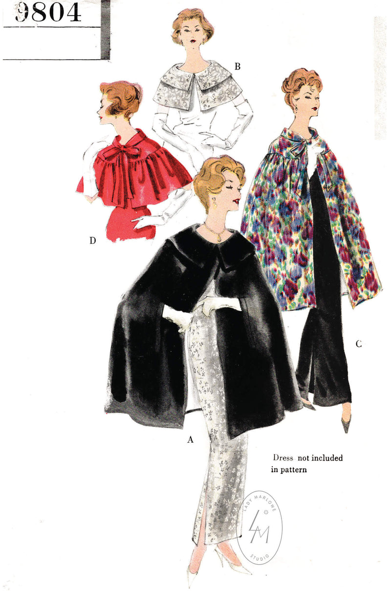 1950s 1960s capes capelets in 4 styles evening cocktail occasion vintage sewing pattern reproduction Vogue 9804