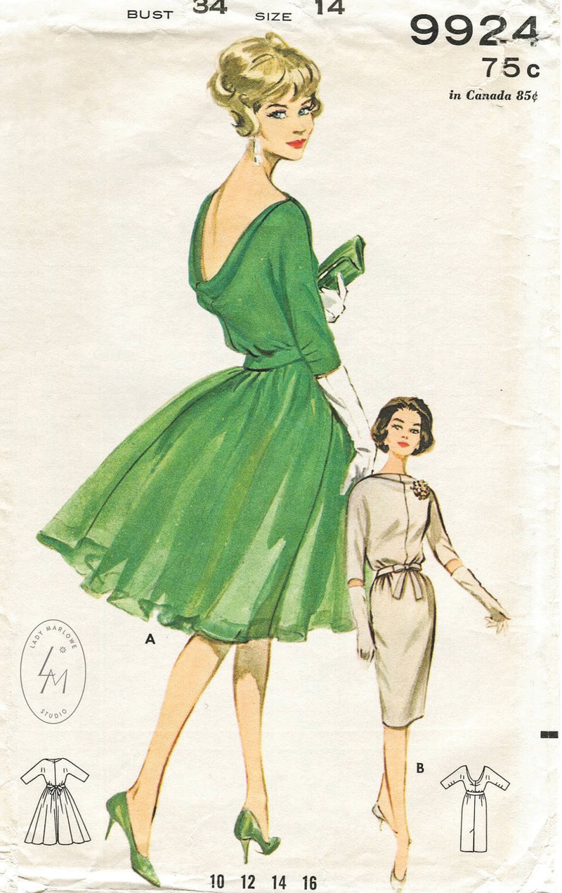 Butterick 9924 1960s cocktail dress sewing pattern