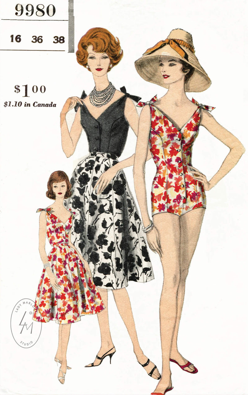 Vogue 9980 1960s bathing suit beachwear vintage sewing pattern
