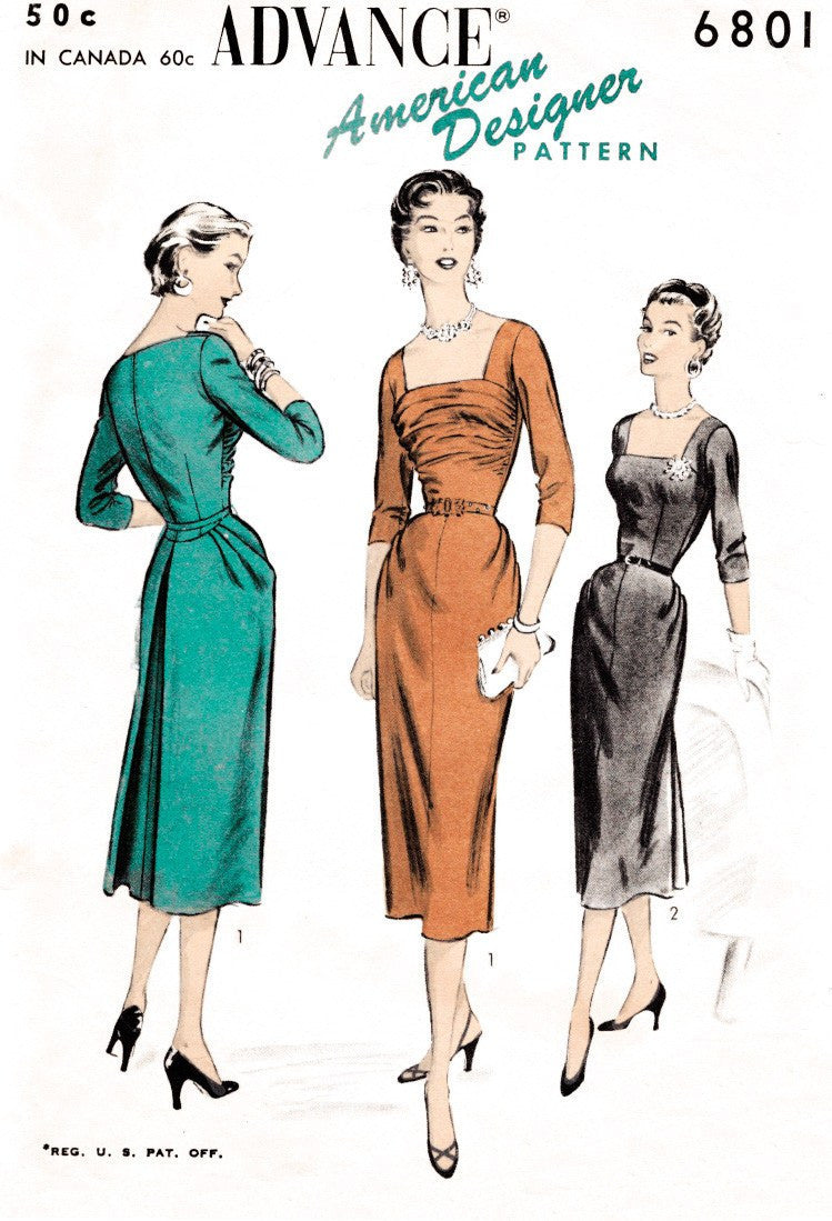 Advance 6801 1950s designer pattern cocktail dress