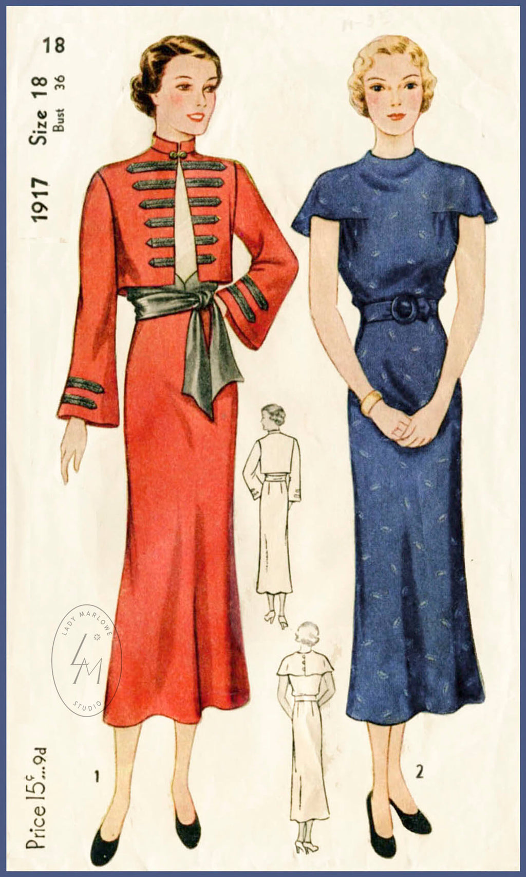 Simplicity 1917 1930s vintage sewing pattern dress military jacket