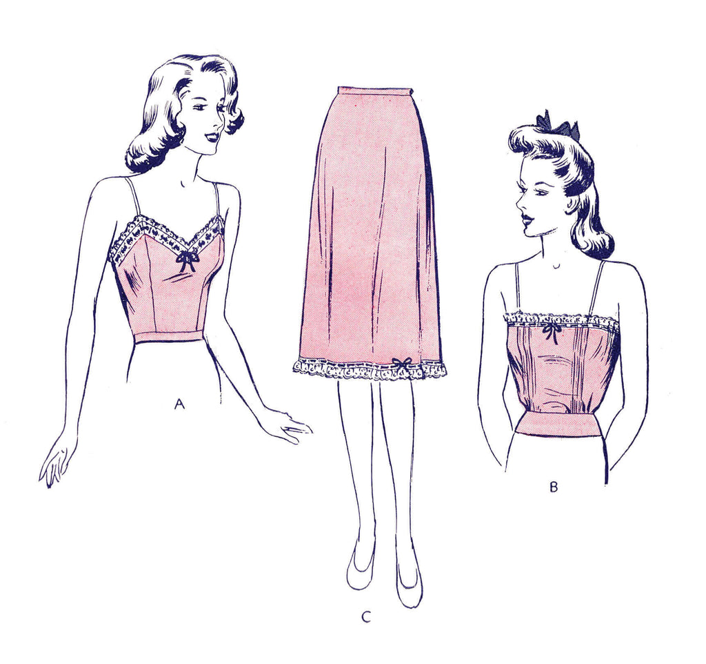1940s 40s lingerie sewing pattern Butterick 2642 camisole & slip skirt vintage pattern reproduction
