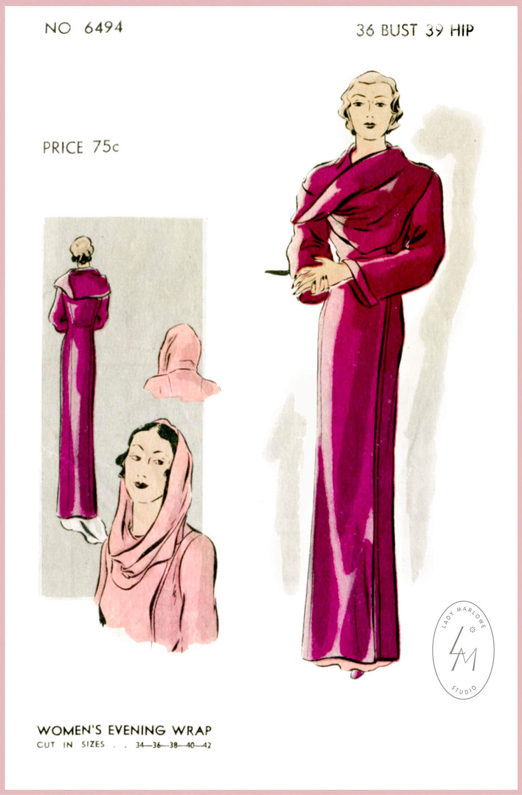 1930s vintage lingerie sewing pattern wrap gown loungewear – Lady Marlowe