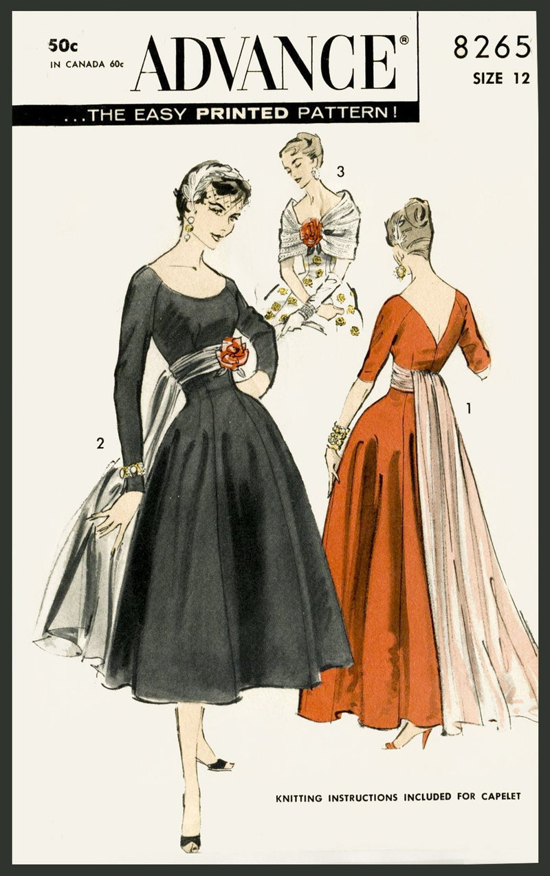 Advance 8265 1950s evening gown sewing pattern