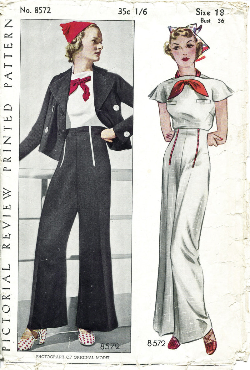 Pictorial Review 8572 1930s blouse & trousers sewing pattern