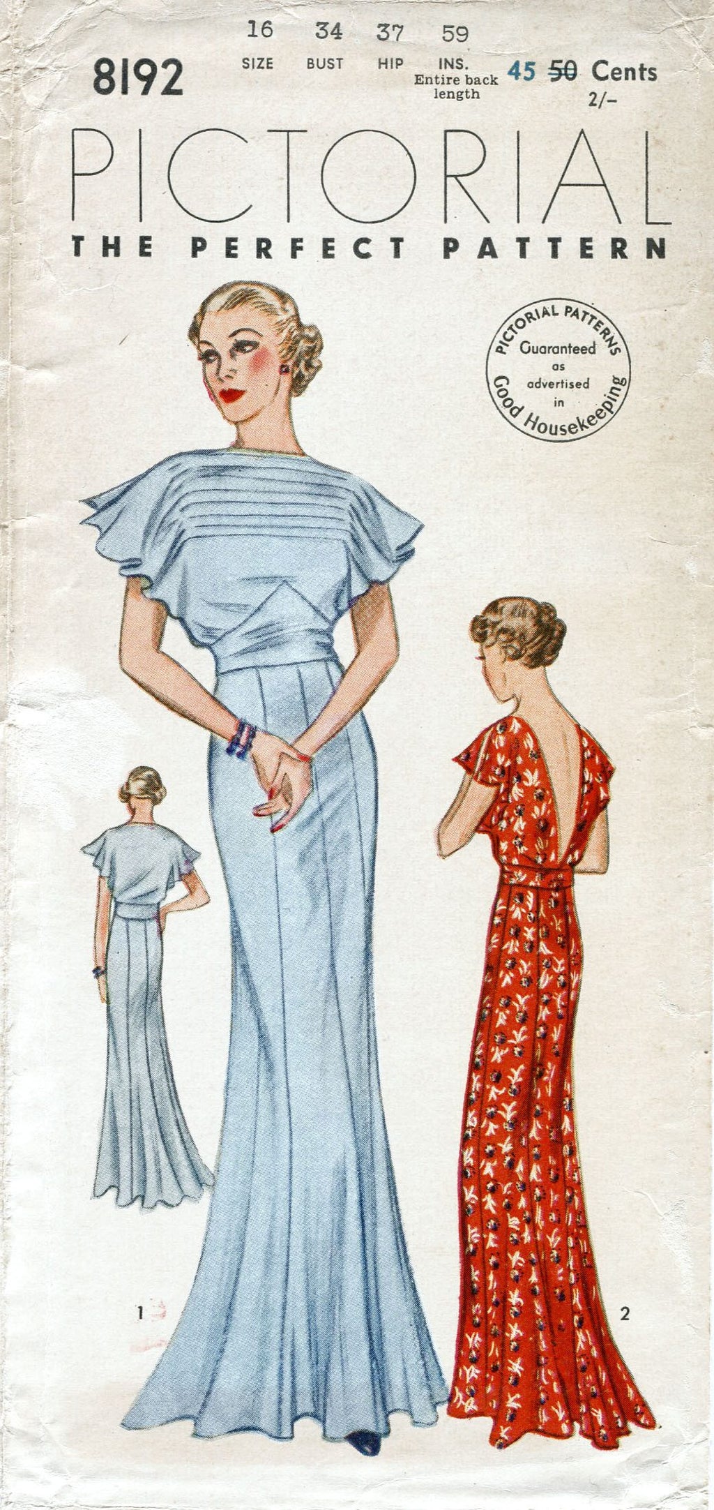 Pictorial Review 8192 1930s evening gown vintage sewing pattern