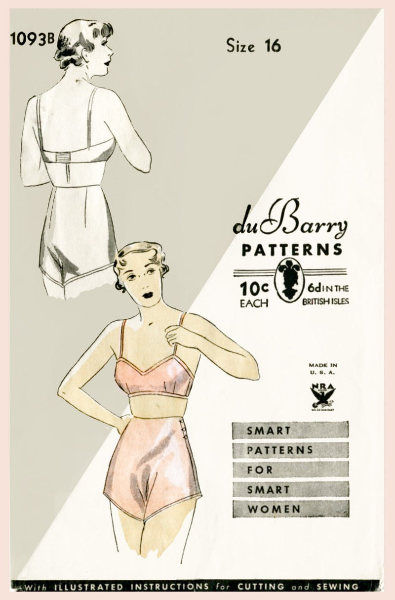 DuBarry 1093B 1930s bra and tap shorts vintage lingerie sewing pattern