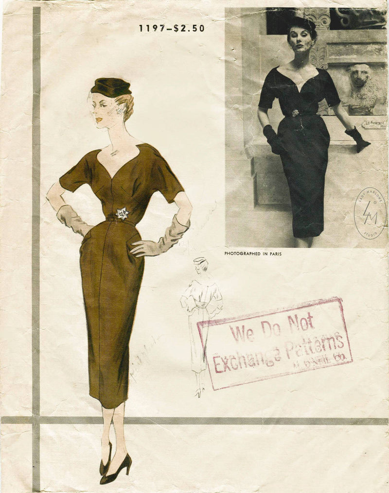 1950s Paris Original Vogue 1197 Paquin wiggle dress LBD