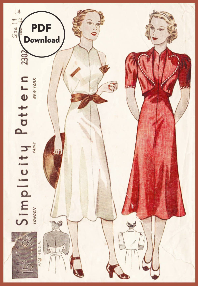 1930s day dress lace up detail vintage sewing pattern PDF download – Lady  Marlowe