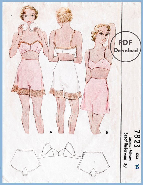 40s Brassiere & Knickers Sewing Pattern Bust 36 Bra Sewing Pattern PDF  Vintage Lingerie Pattern Tap Pants French Knickers Instant Download 