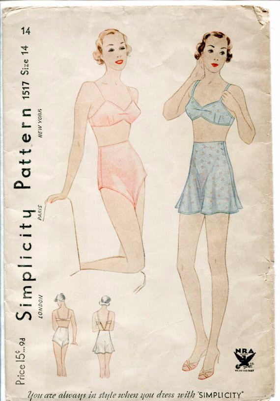 vintage lingerie sewing pattern 1930s bra panties set 1571