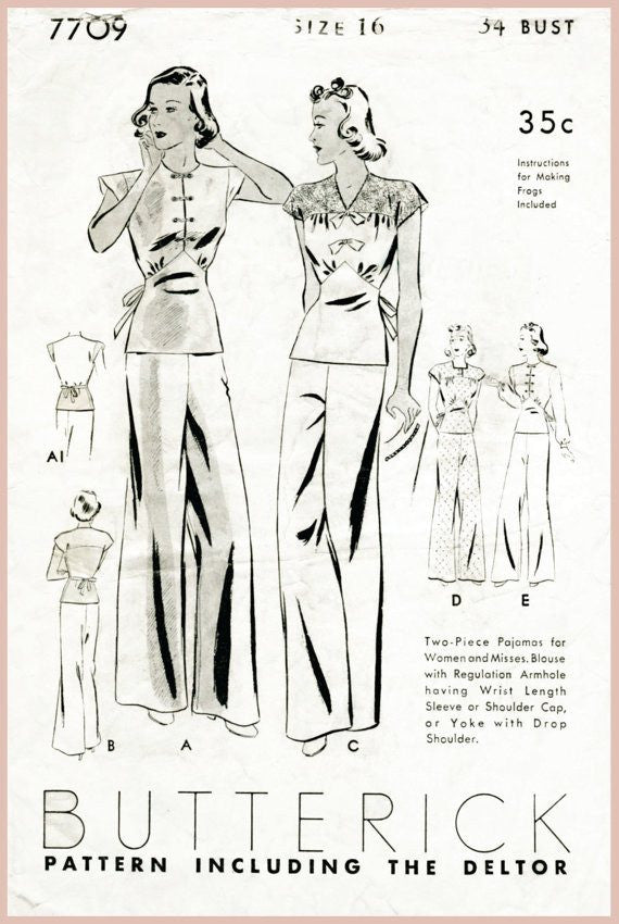 Butterick 7709 1930s pajama vintage sewing pattern