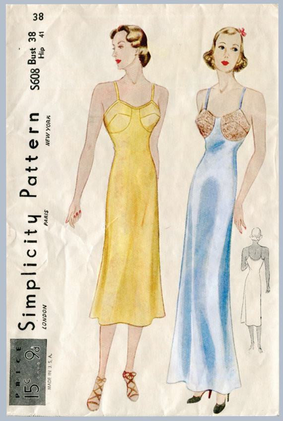 Simplicity S608 1930s vintage lingerie sewing pattern slip dress