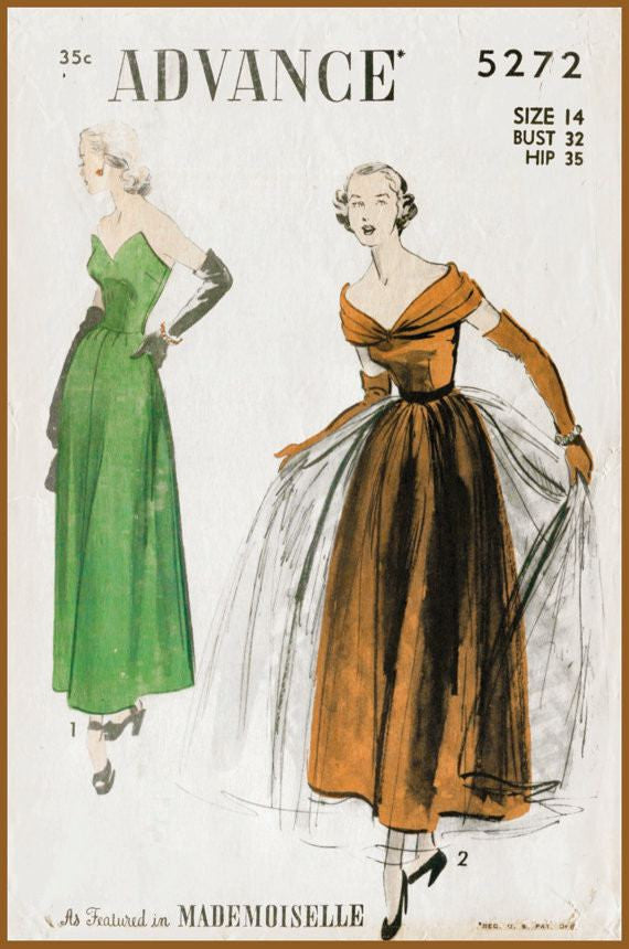 Advance 5272 1950s vintage gown sewing pattern