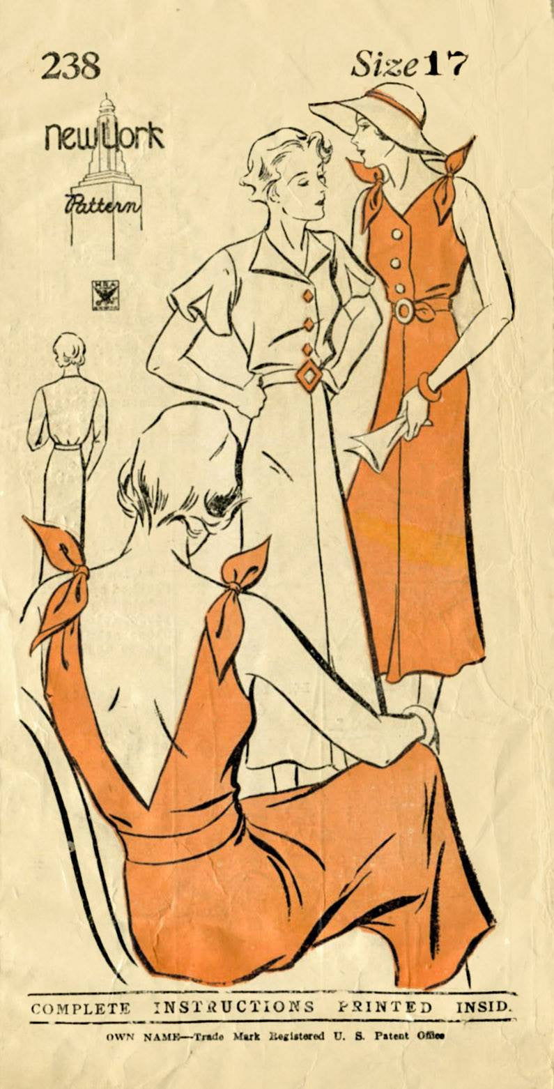 New York Pattern 238 1930s sun dress vintage sewing pattern