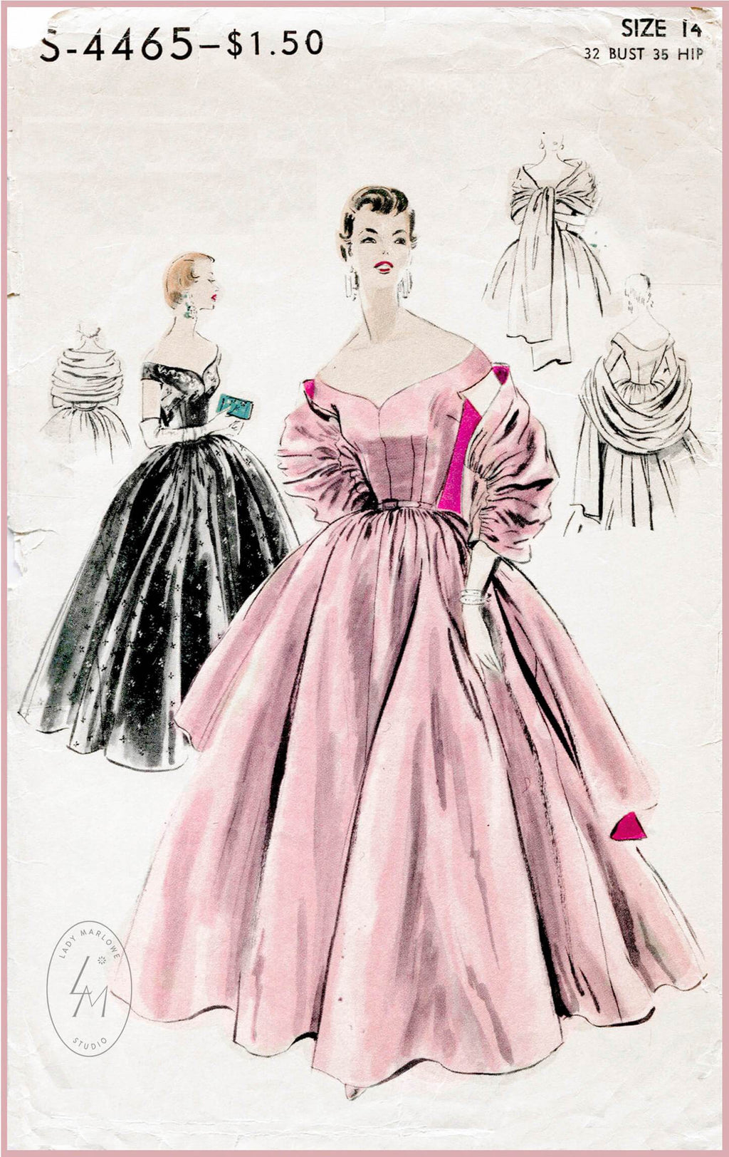 Vogue 4465 1950s ball gown sewing pattern