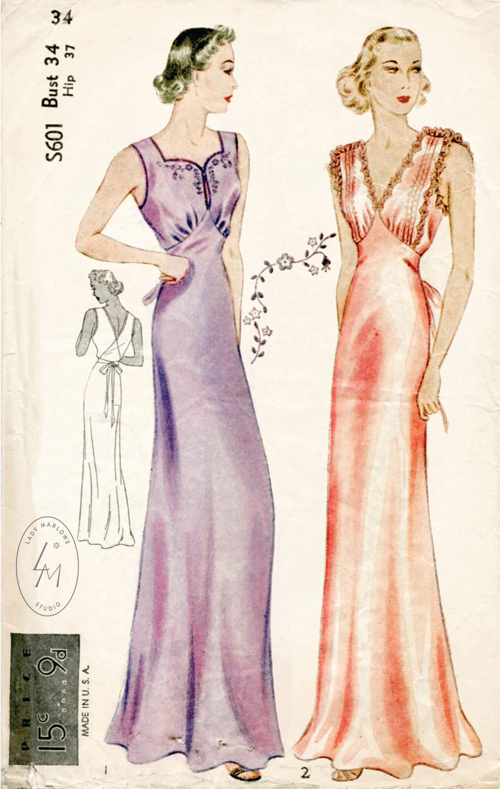 Simplicity S601 1930s vintage lingerie slip dress sewing pattern