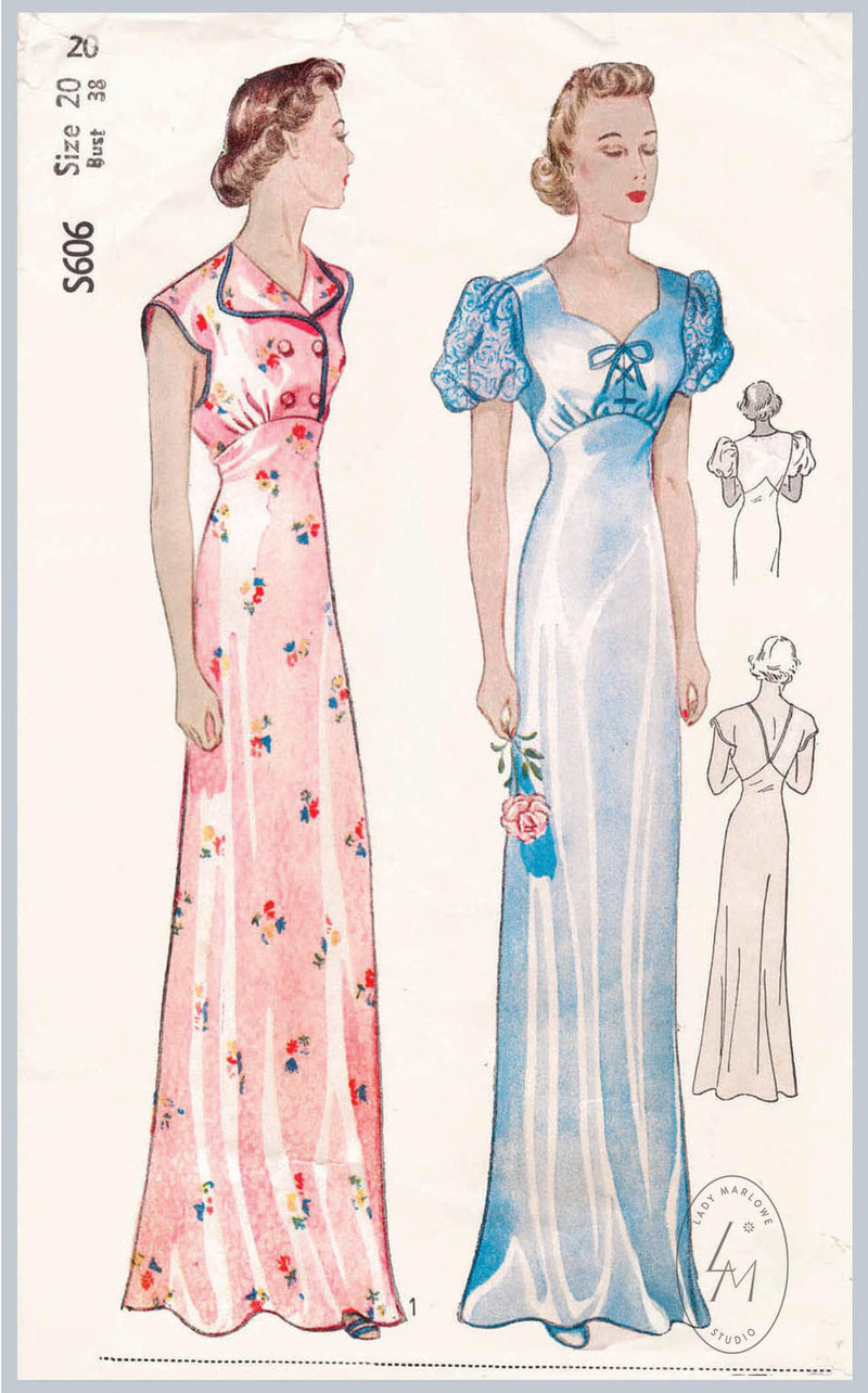 Simplicity S606 1930s negligee evening gown vintage lingerie sewing pattern