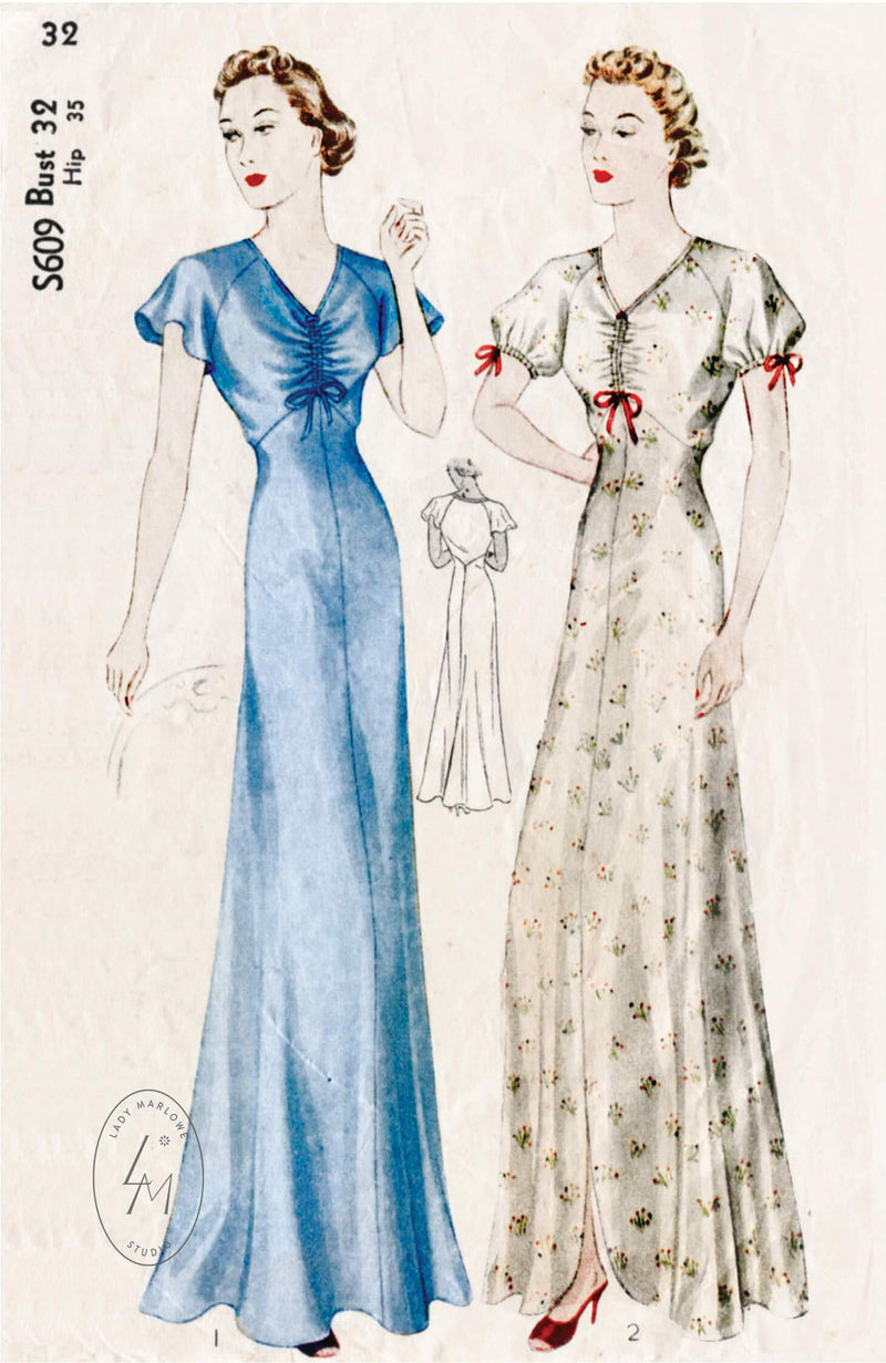 Simplicity S609 1930s vintage lingerie sewing pattern negligee gown