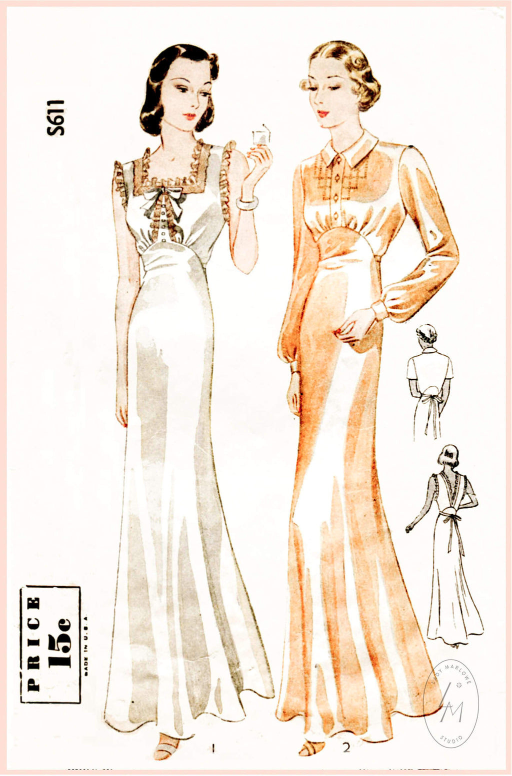 Simplicity S611 1930s vintage lingerie sewing pattern negligee gown