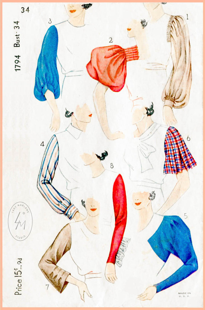 Simplicity 1794 1930s set of sleeves vintage sewing pattern